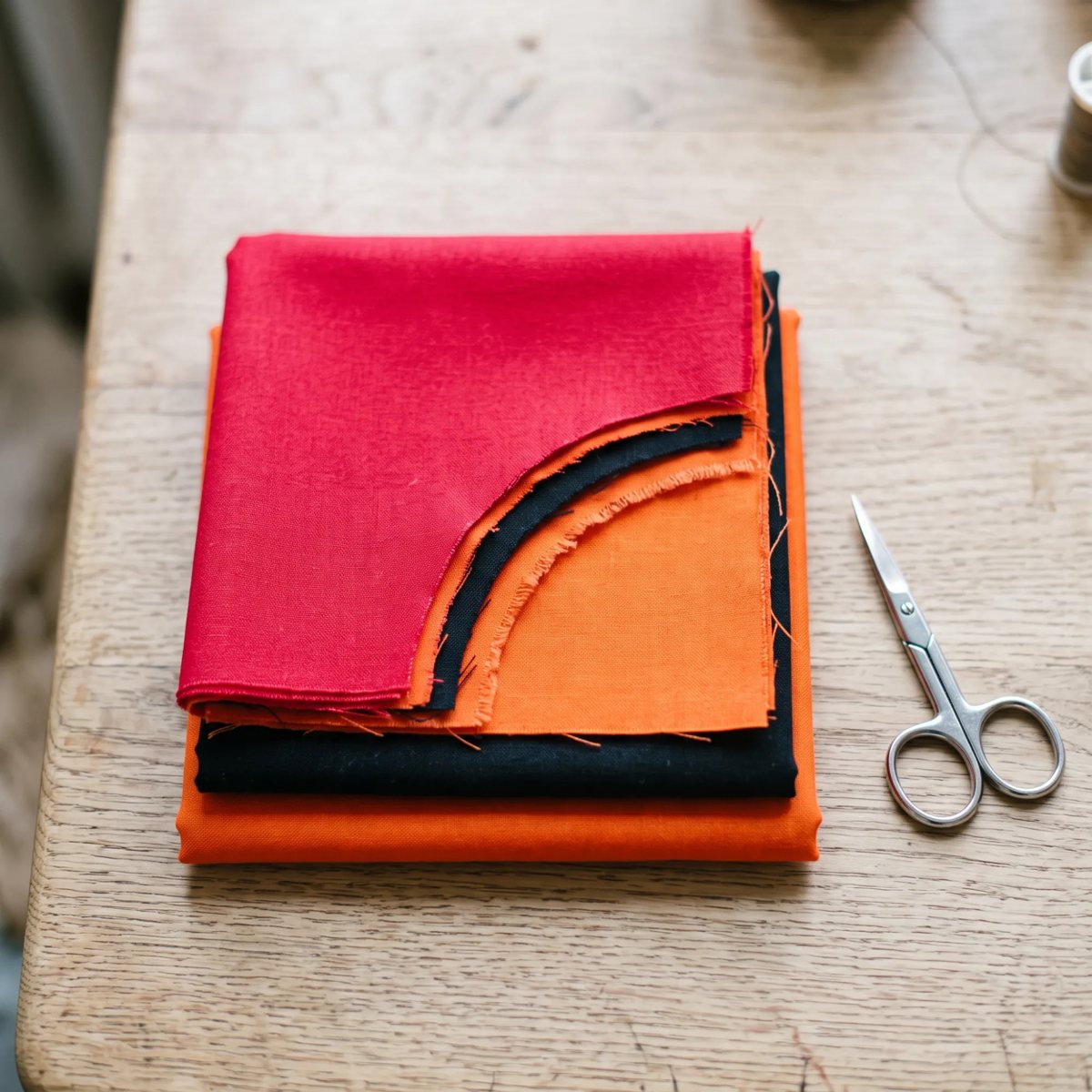 Layers of red, black and orange cloth cut in curves, the way a mola is made, with scissors